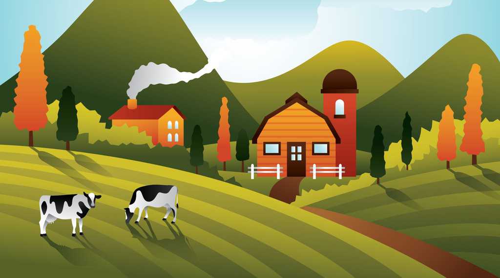 Cartoon barn with animals