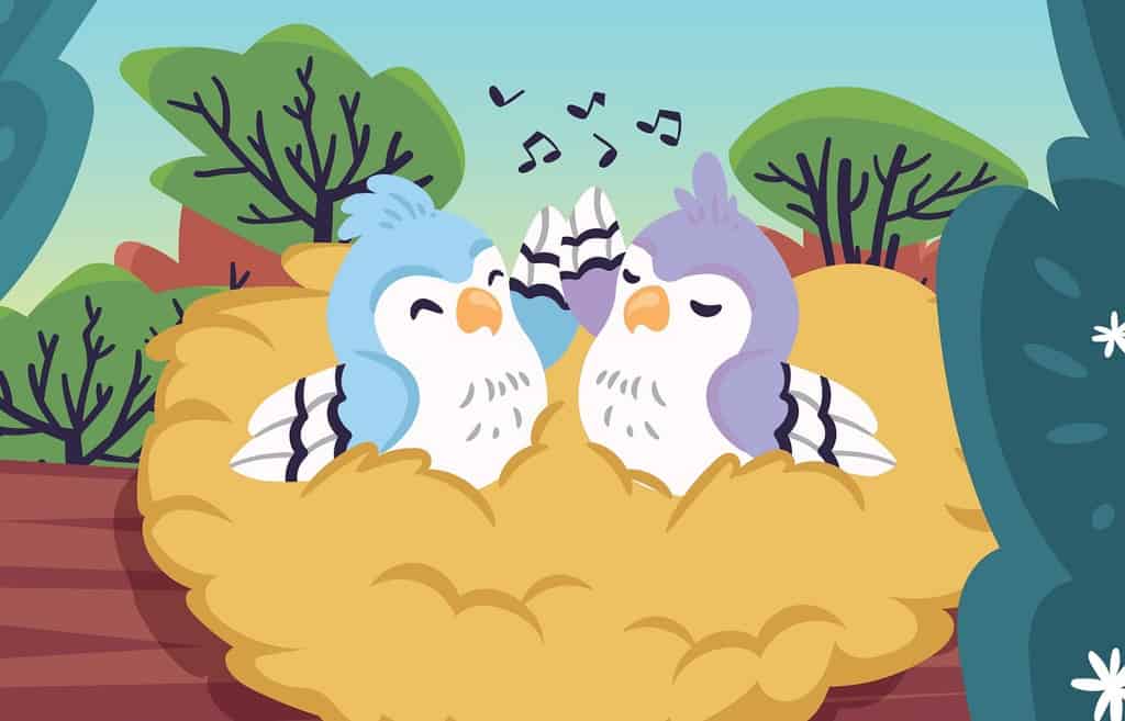 Cartoon of 2 Birds in a Bird's Nest