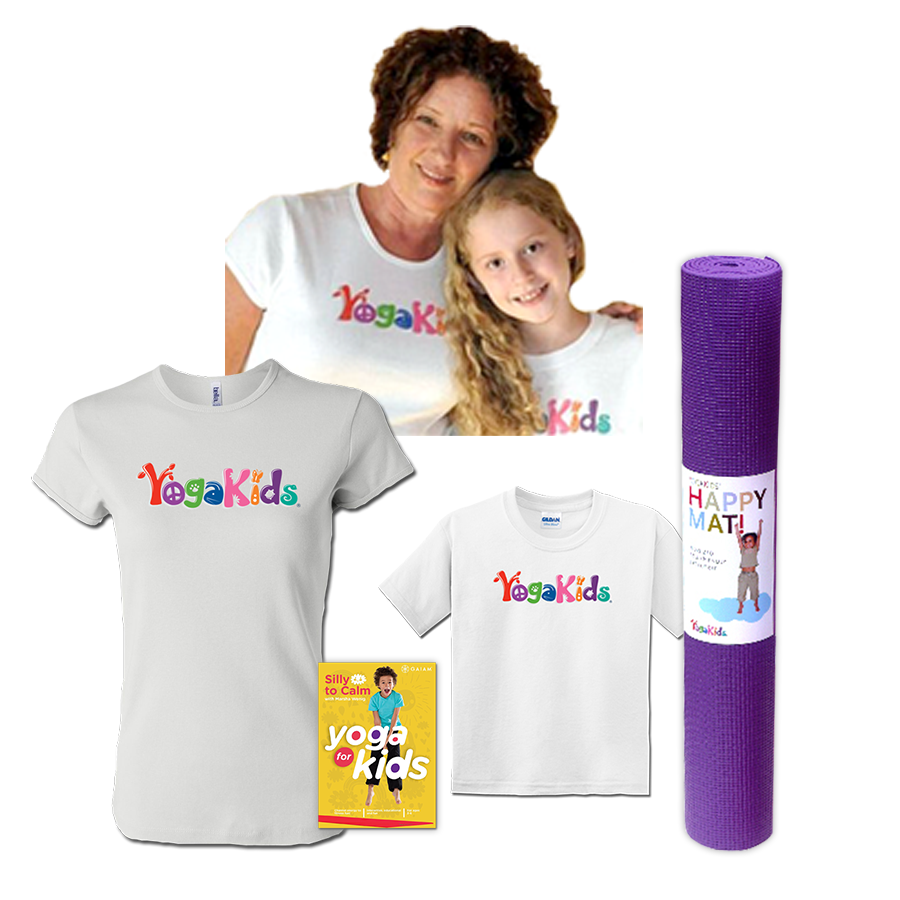 YogaKids Mommy and Me Bundle - Ladies tee, Child Tee, Happy Mat and DVD